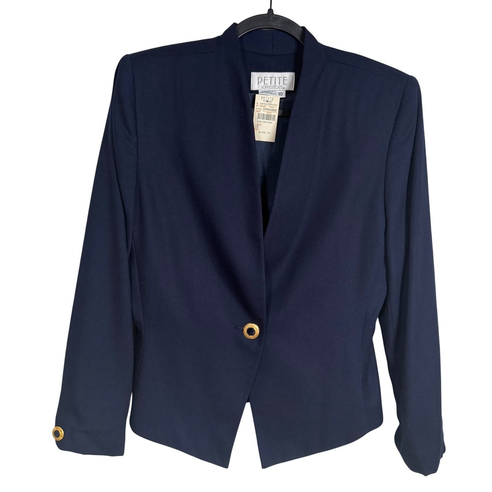 Petite Sophisticate Blue Gold Blazer Jacket Vintage 90s NWT Modern Size 6/8